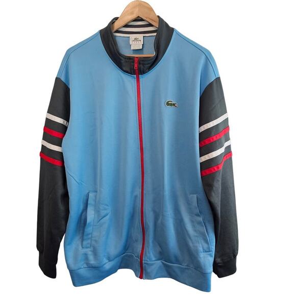 Vintage Lacoste Y2K Jacket Mens 3X Blue Striped Full Zip Retro Streetwear Skater - Picture 1 of 9